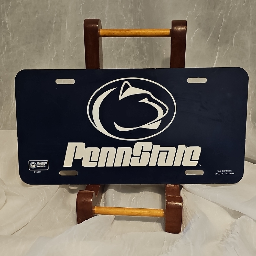 Navy and White License Plate
